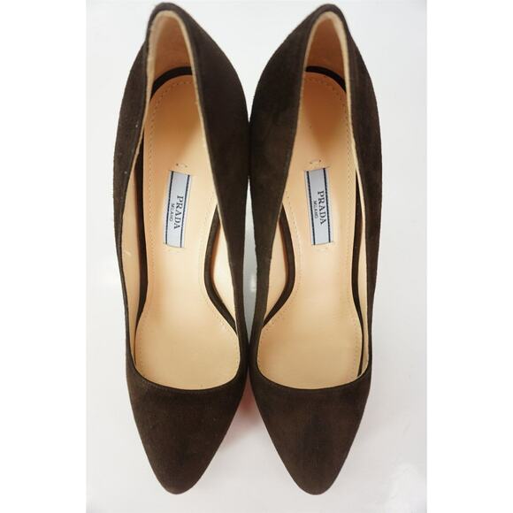 Prada Dark Brown Suede Leather Platform Heel Pumps size 40 10 - Picture 6 of 11